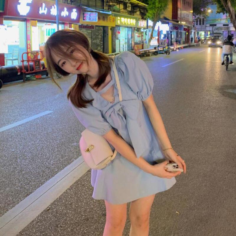 Đầm Dáng Chữ A Cổ Chữ V Thắt Nơ Dễ Thương Xinh Xắn 2021