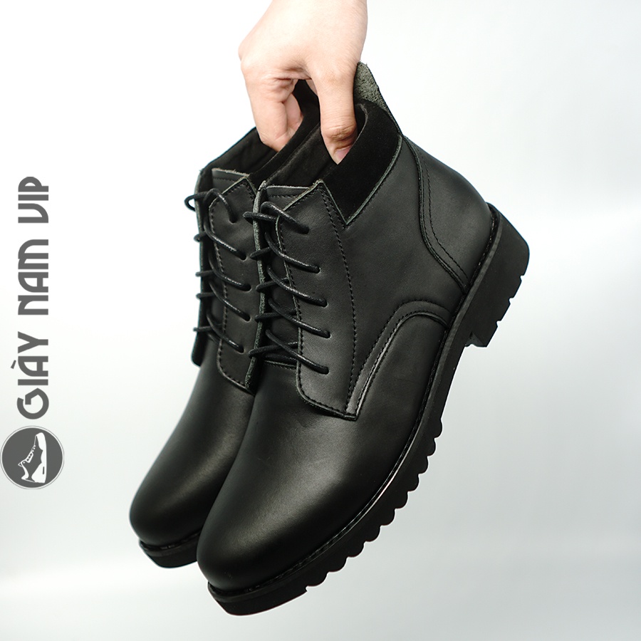 Giày Bốt Nam Cổ Cao Hàn Quốc Đen Da Bò GIAYNAMVIP Giày Boot Nam Chính Hãng Cao Cấp GVN08