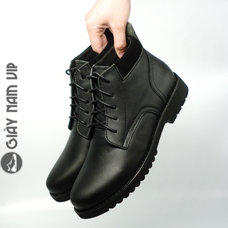 Giày boot nam cổ cao mũi tròn đen da bò thật giaynamvip giày bốt nam hàn quốc bền đẹp gvn08