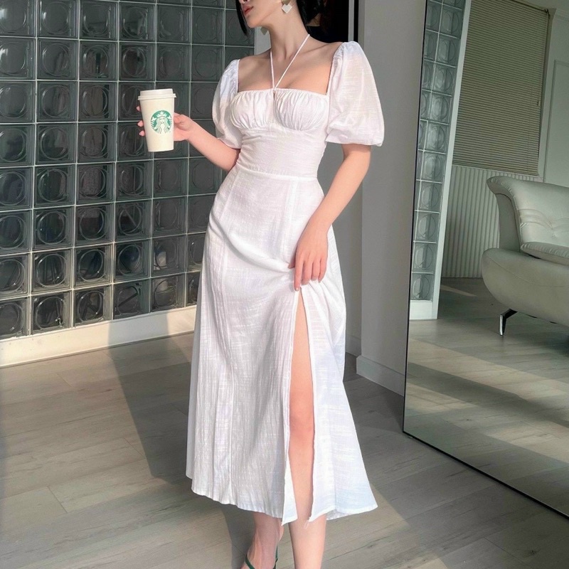 ĐẦM MAXI RỚT VAI DÂY CỔ YẾM CUTOUT LƯNG - BE118
