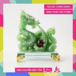 Tượng Rồng phong thủy ngọc xanh cầu công danh tài lộc đế kính - Cao 15cm
