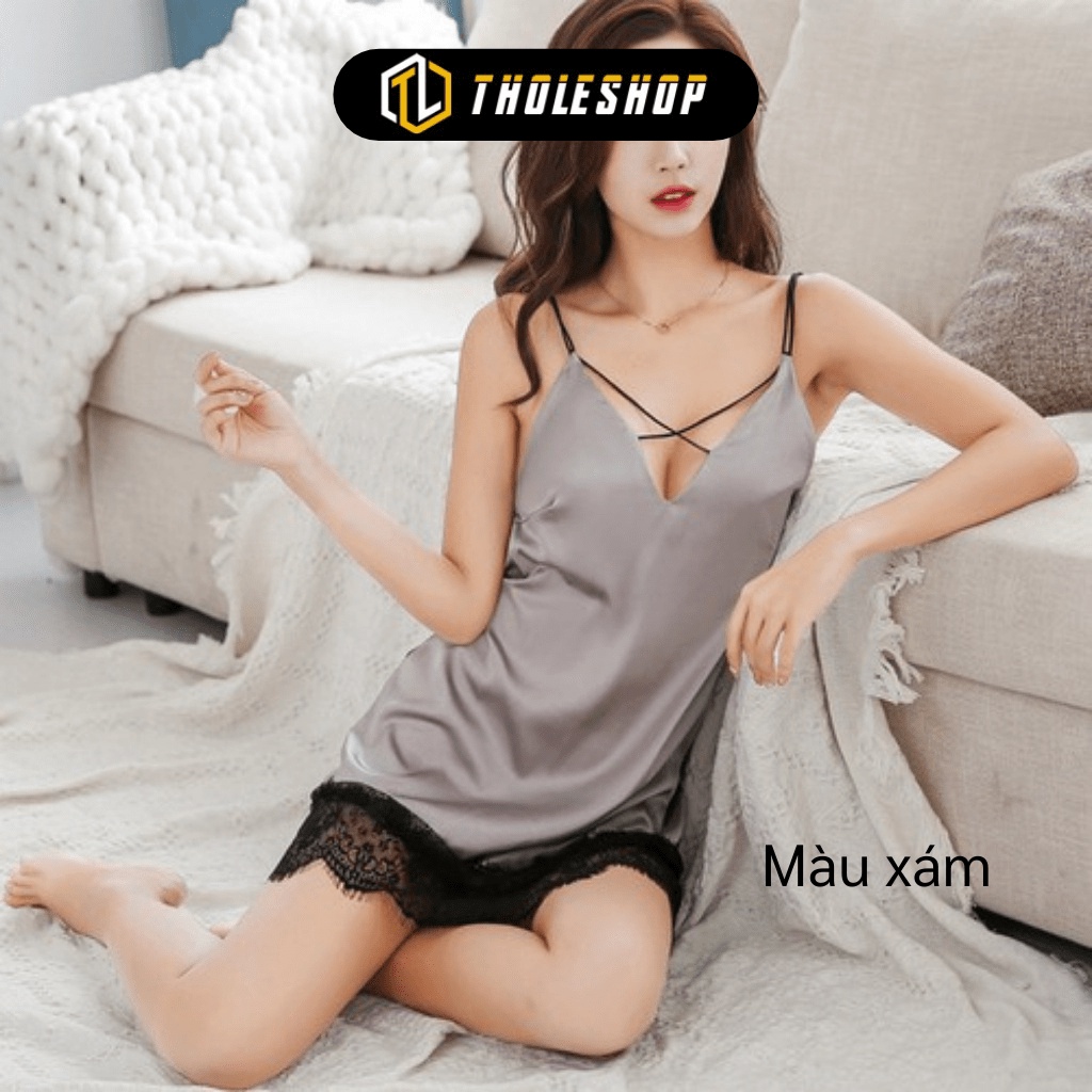 Đồ ngủ   GIÁ VỐN  Váy ngủ phi lụa 2 dây hở lưng phối ren cao cấp cho bạn thêm quyến rũ đáng yêu - Đồ ngủ cao cấp 6885