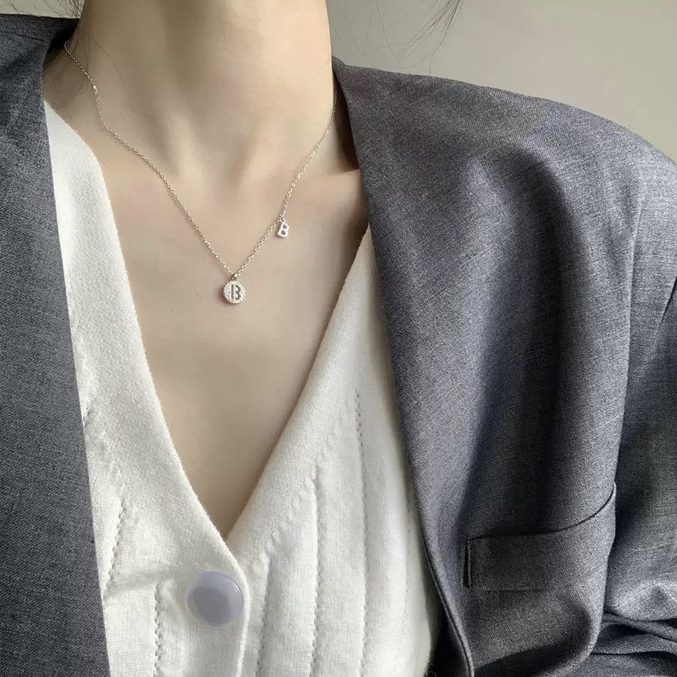 Dây chuyền bạc nữ mặt chữ cái DUYSON SILVER, Vòng cổ Your Name bạc Ý 925 mạ vàng đính đá cao cấp