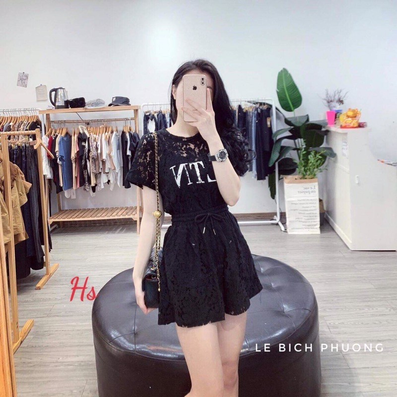 bộ áo ren quần đùi ống rộng giả váy VLT