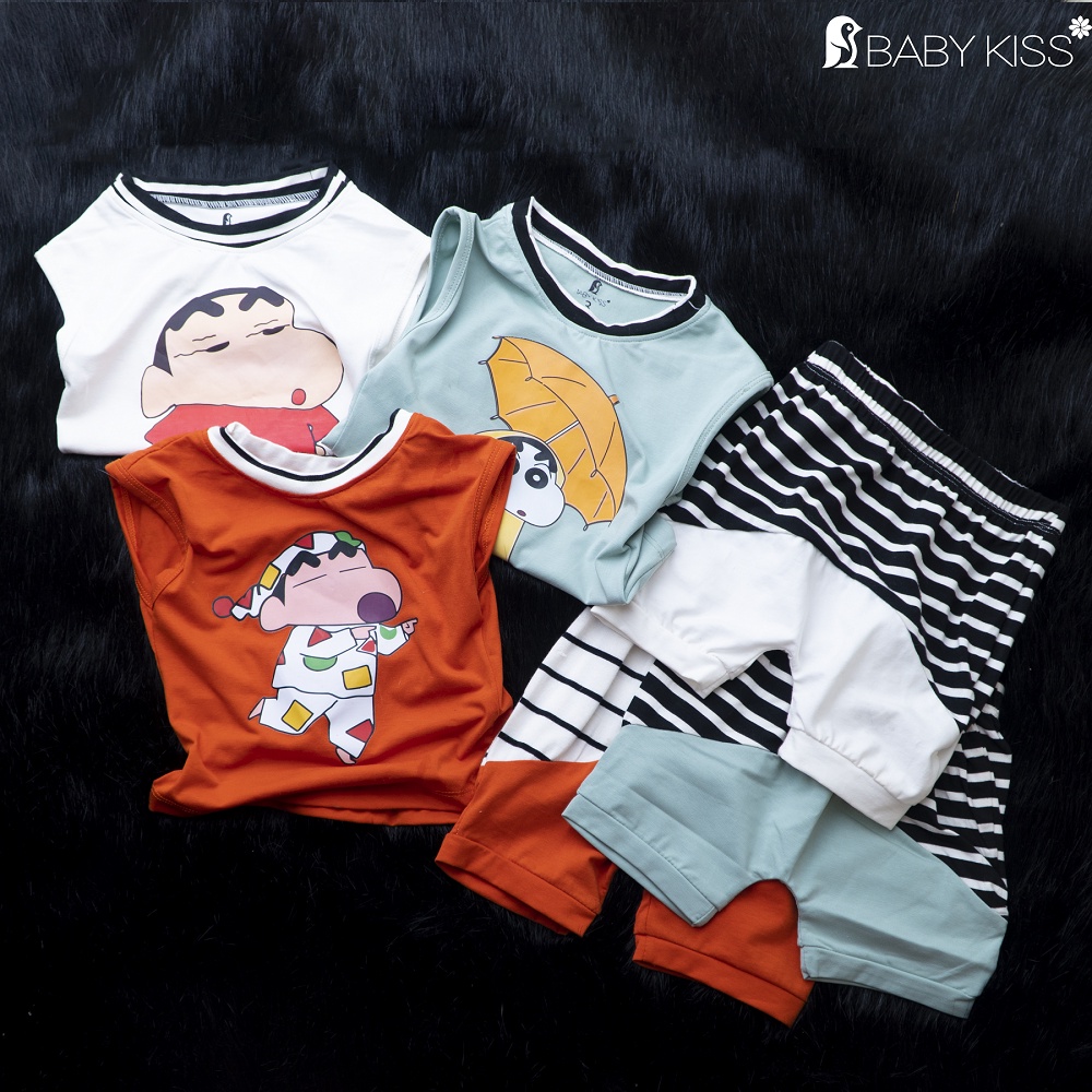 {XẢ LỖ}Bộ đồ sát nách bé trai, đồ mặc nhà cho bé bộ đồ cotton 4 chiều 100% hãng Baby Kiss