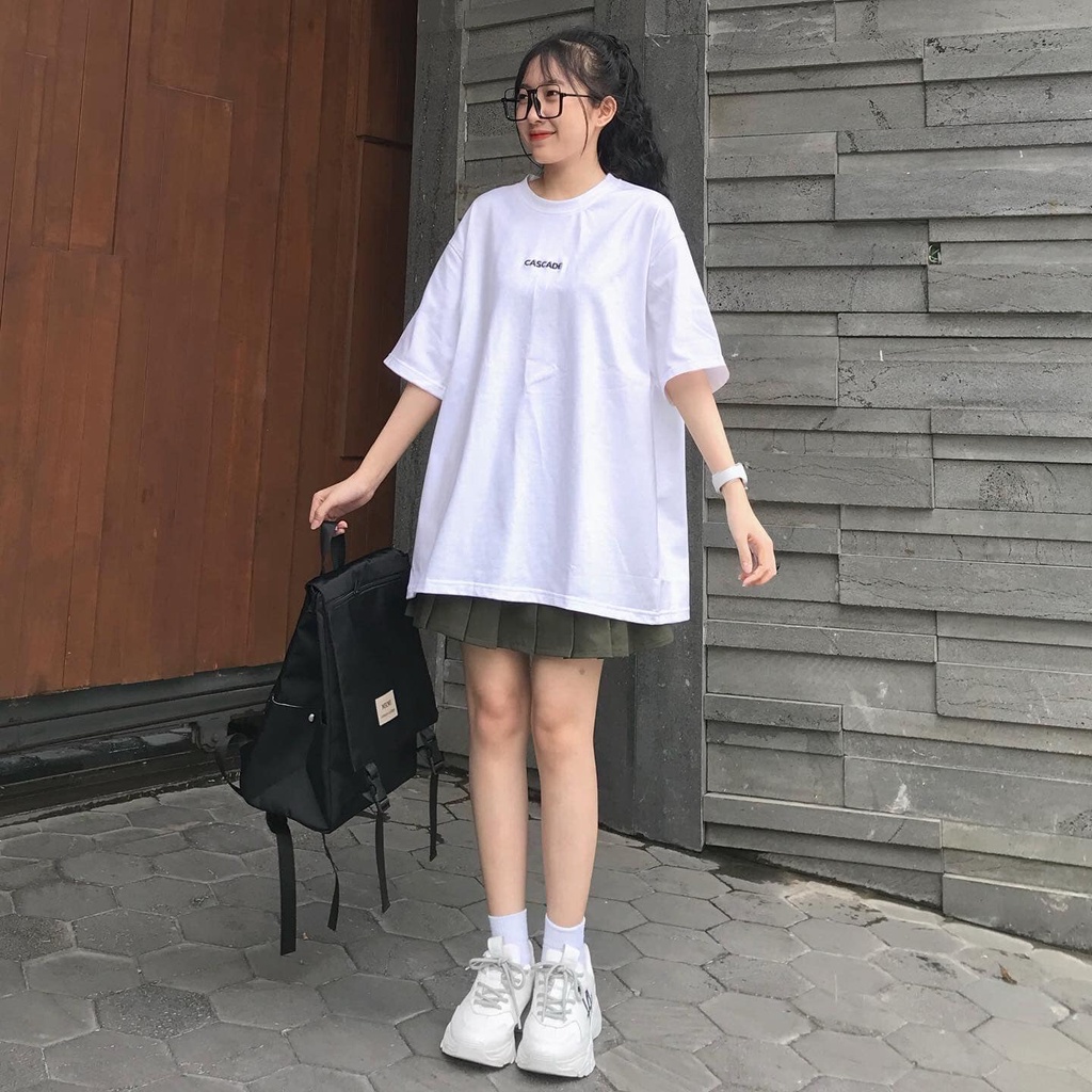 ÁO THUN NỮ TAY LỠ FORM RỘNG UNISEX THÊU CHỮ CASCADE TRƯỚC SAU MÀU BE MÀU TRẮNG SIÊU MÁT CỰC TREND HADI HOT HIT