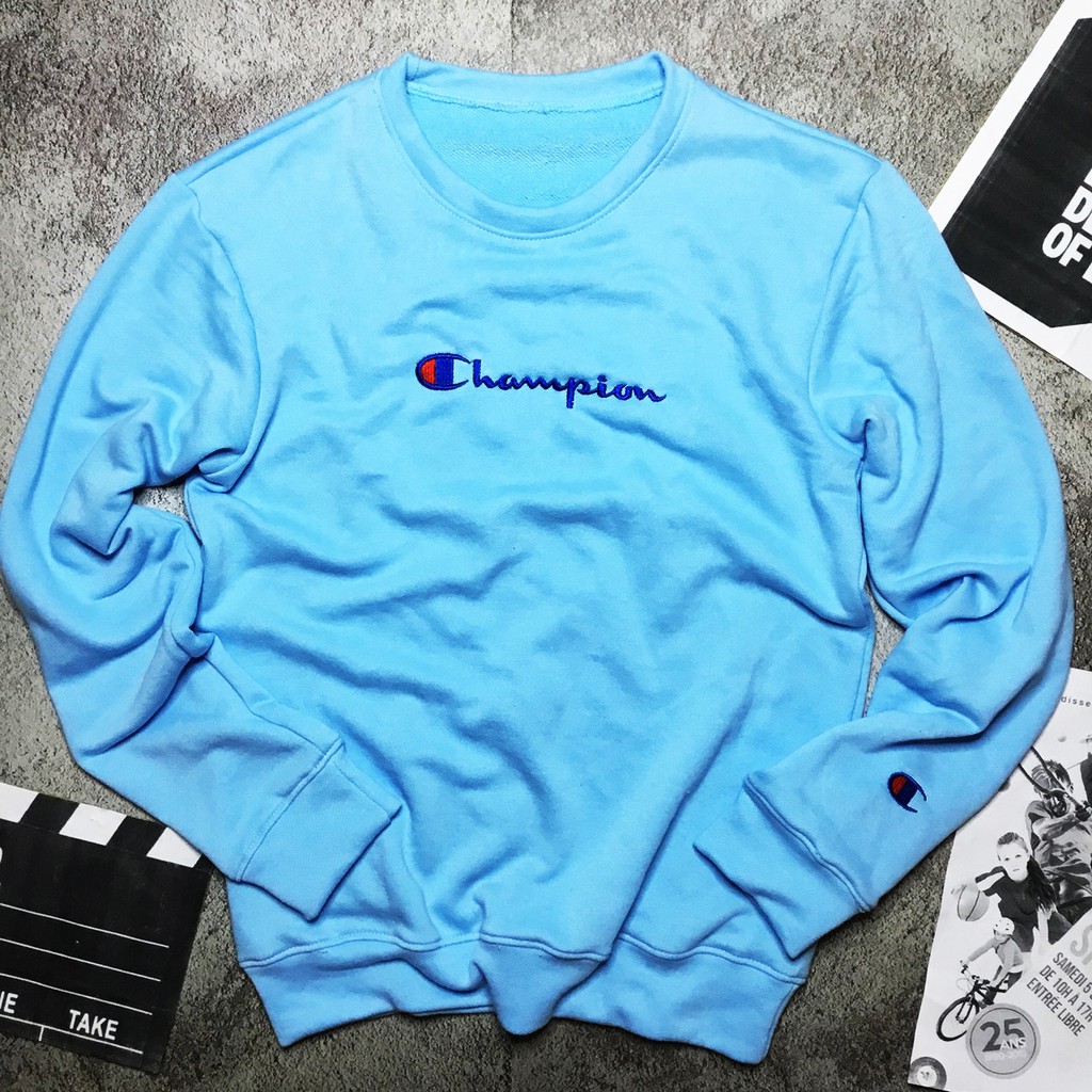 Áo nỉ Champion logo thêu đẹp mặc ấm thu đông nam nữ đều mặc dc