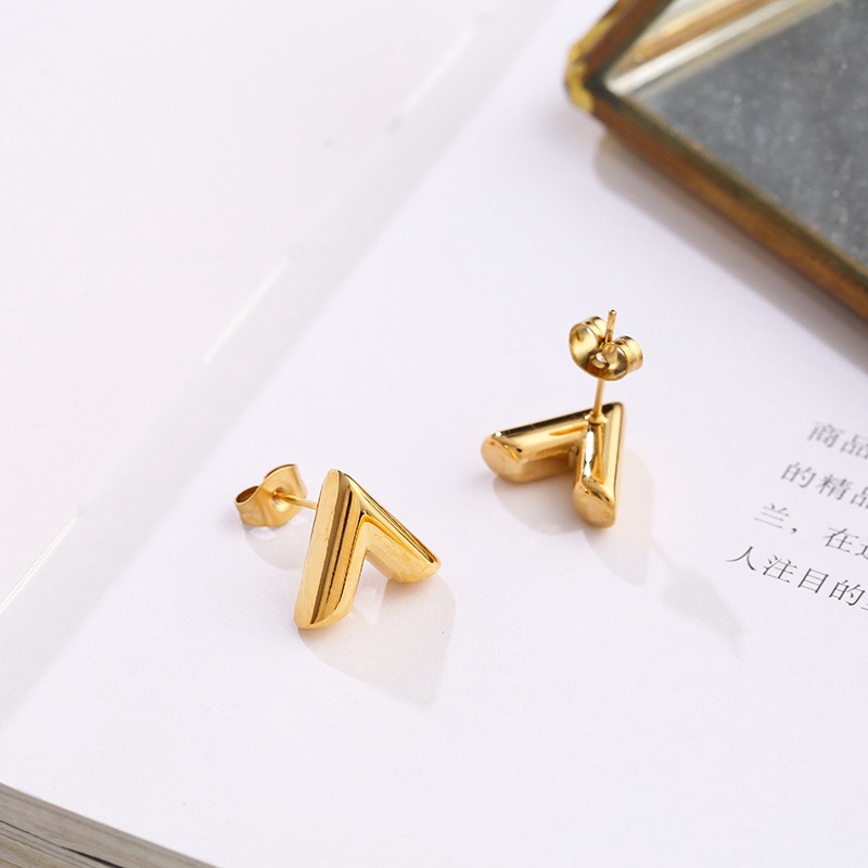 Bông tai chữ V thiết kế đơn giản dễ phối đồ mạ vàng hồng 18k/bạc/ vàng thời trang Hàn Quốc