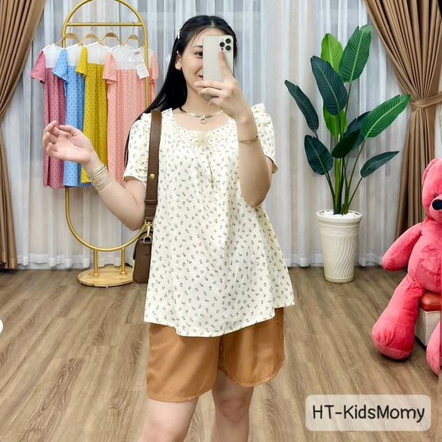 Áo bầu trắng xinh xắn trẻ trung cho mẹ bầu mặc bầu và sau sinh