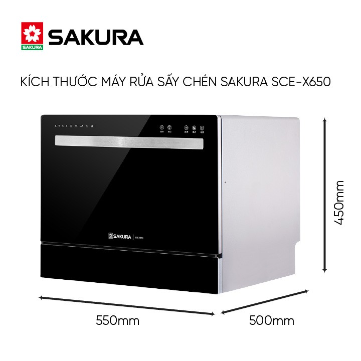 Máy Rửa Chén Bát SAKURA SCE-X650 - Máy rửa sấy chén 2 trong 1 công suất 1250W - Bảo hành chính hãng 24 tháng Mekong