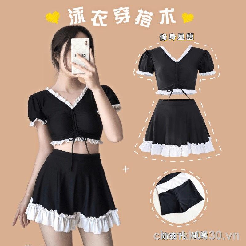 2022 ┅☊ﺴÁo tắm nữ chấm bi đen mới của phụ bikini ngực nhỏ hỗ trợ bằng thép tập hợp để che bụng và hiển thị suối nước nóng xẻ mỏng