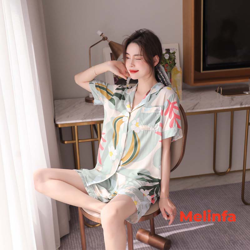 (Xả kho)Bộ đồ ngủ Pijamas vải Cotton lụa tự nhiên mềm mại thoáng mát áo ngắn tay quần đùi mã VABD0175