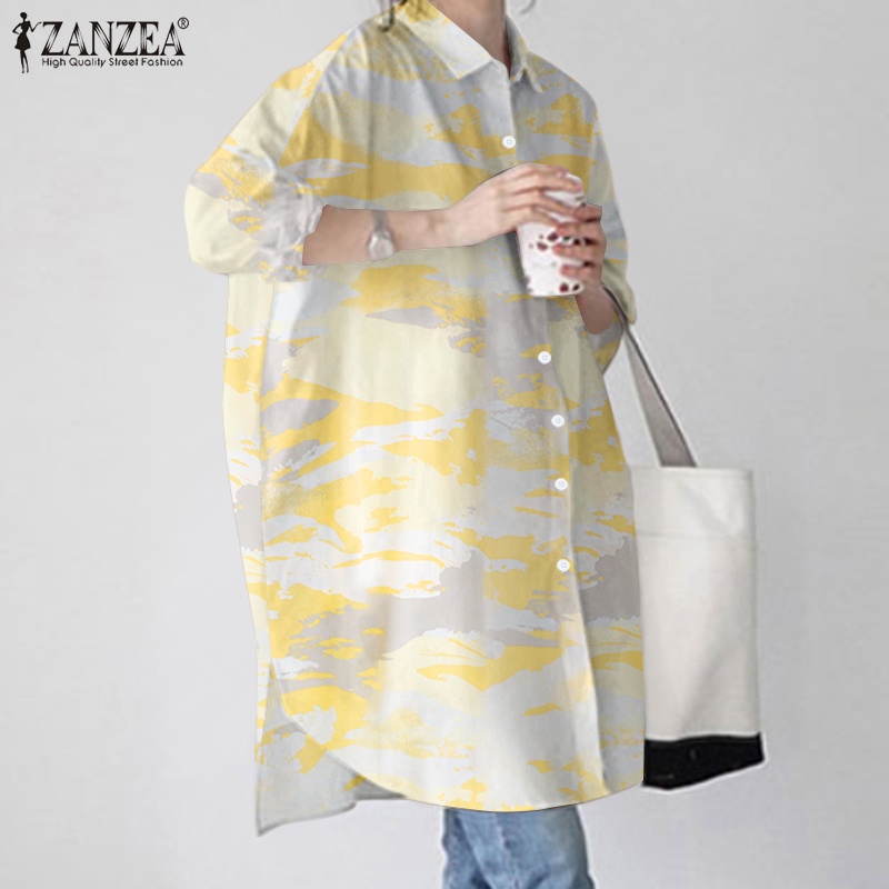Áo sơ mi Zanzea form rộng in họa tiết phong cách vintage thời trang cho nữ
