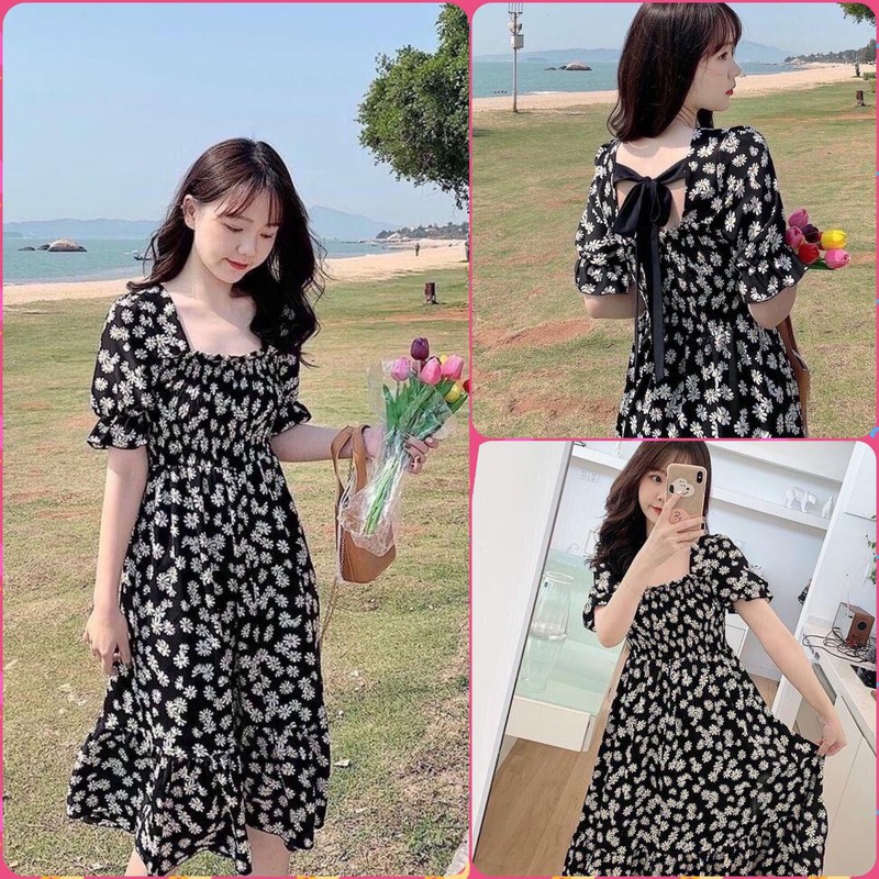 Đầm Hoa Cúc Nhí Thắt Nơ Sau Địu Đà | BigBuy360 - bigbuy360.vn