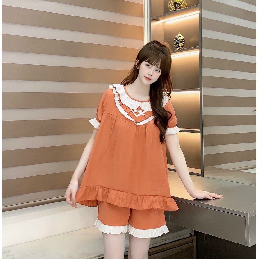 Bộ đồ bầu ngắn tay thời trang phối ren cổ M513 mặc ở nhà mềm mát Mom and Baby
