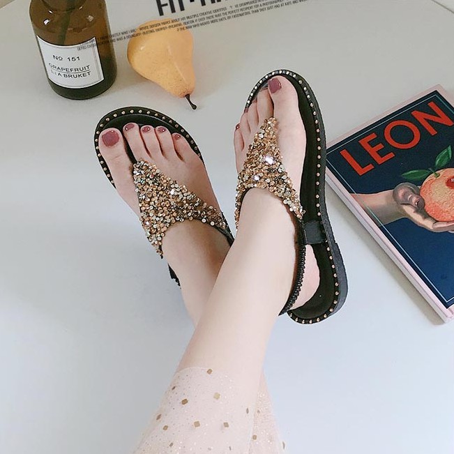 [A11] (Sẵn 1 số size) Dép Sandal Xỏ ngón Nữ Đính Hạt Lấp Lánh Cực Xinh