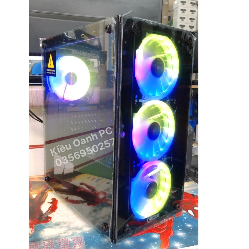 Vỏ case máy tính Gaming 2 mặt kính Cesar Rainbow  - Hàng Chính Hãng