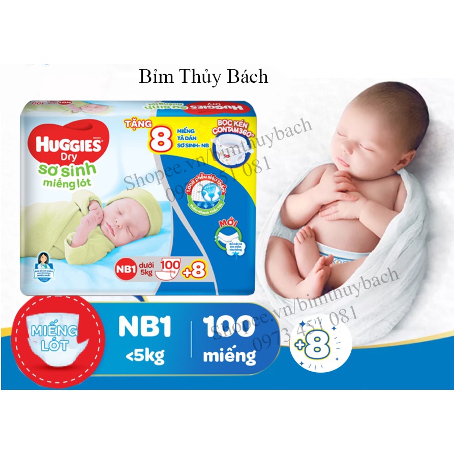 Miếng lót Sơ Sinh Huggies NB1 100 miếng + Tặng 8NB