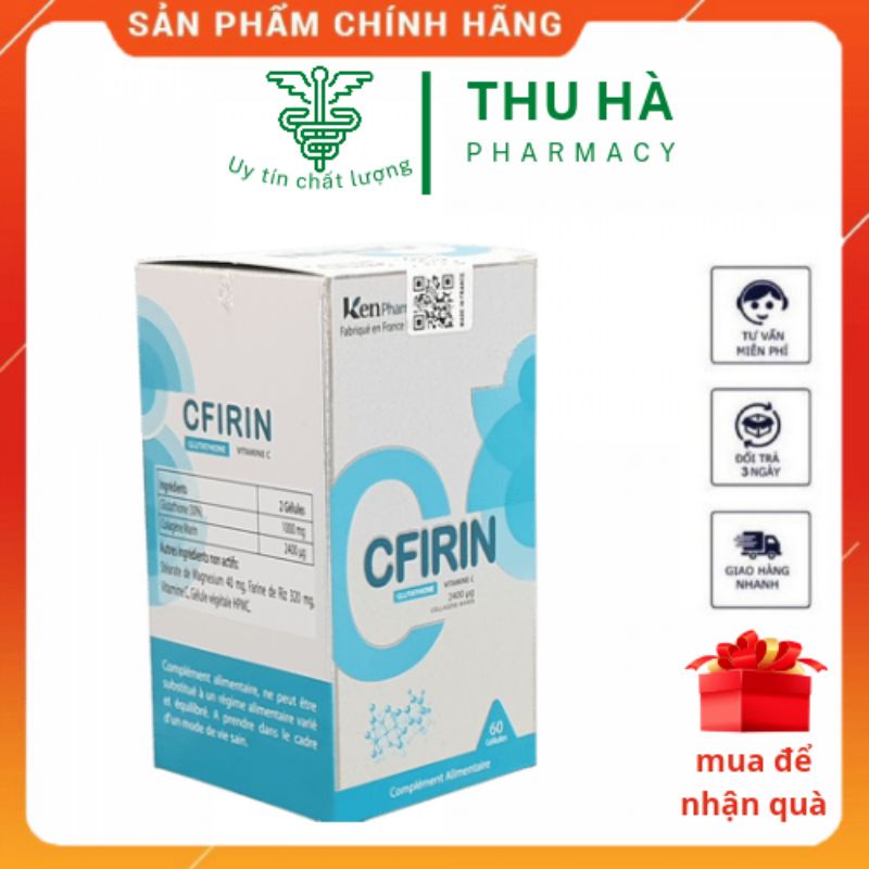 Viên uống trắng da Glutathion Cfirin lọ 60 viên của pháp - Ngăn ngừa oxy hóa , làm đẹp da, giảm nếp nhăn, thâm nám_ NTTH
