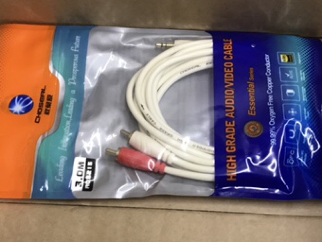 Cáp 3.5 và 2 đầu bông sen 3m, cáp audio laptop vào loa 3m.