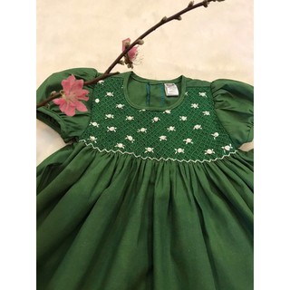 Váy Smock Linen Xanh Lá Đậm