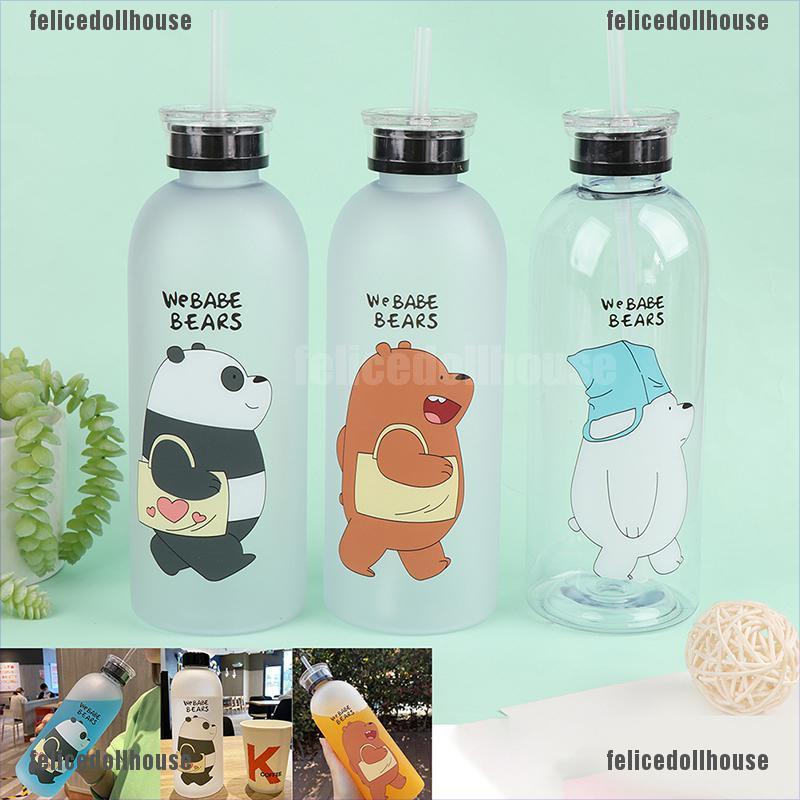 Bình Nước Nhựa Trong Suốt In Hình Gấu Hoạt Hình Đáng Yêu Dung Tích 1000ml