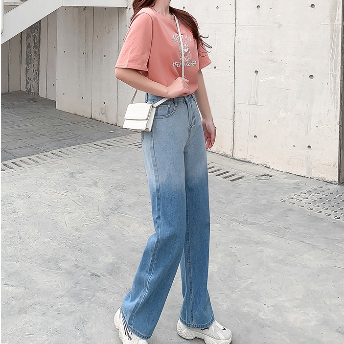SUXI Quần Jean Dài Lưng Cao Dáng Rộng Màu Gradient Dễ Phối Đồ Thời Trang Xuân Hè Cho Nữ