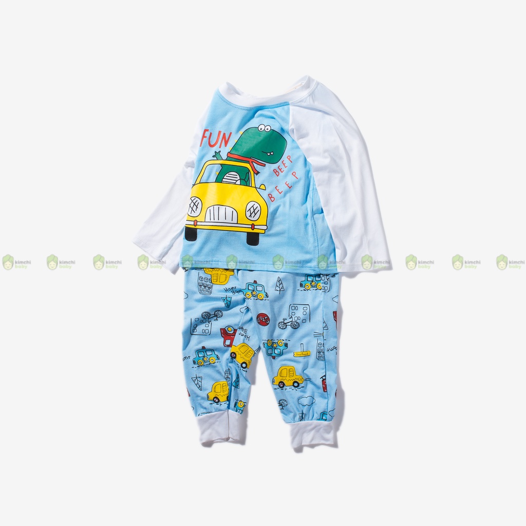 Bộ Dài Tay Cho Bé Trai, Bé Gái Vải Thun Lạnh Minky Mom Hoạ Tiết Gấu Pooh, Đồ Bộ Dài Tay Cho Bé Mặc Nhà MKMTD2201