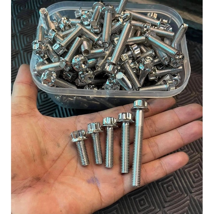 Ốc inox 304 size 8li15/8li25/8li30/8li40/8li60 đầu trụ bông cực sáng đẹp gắn dàn chân xe máy