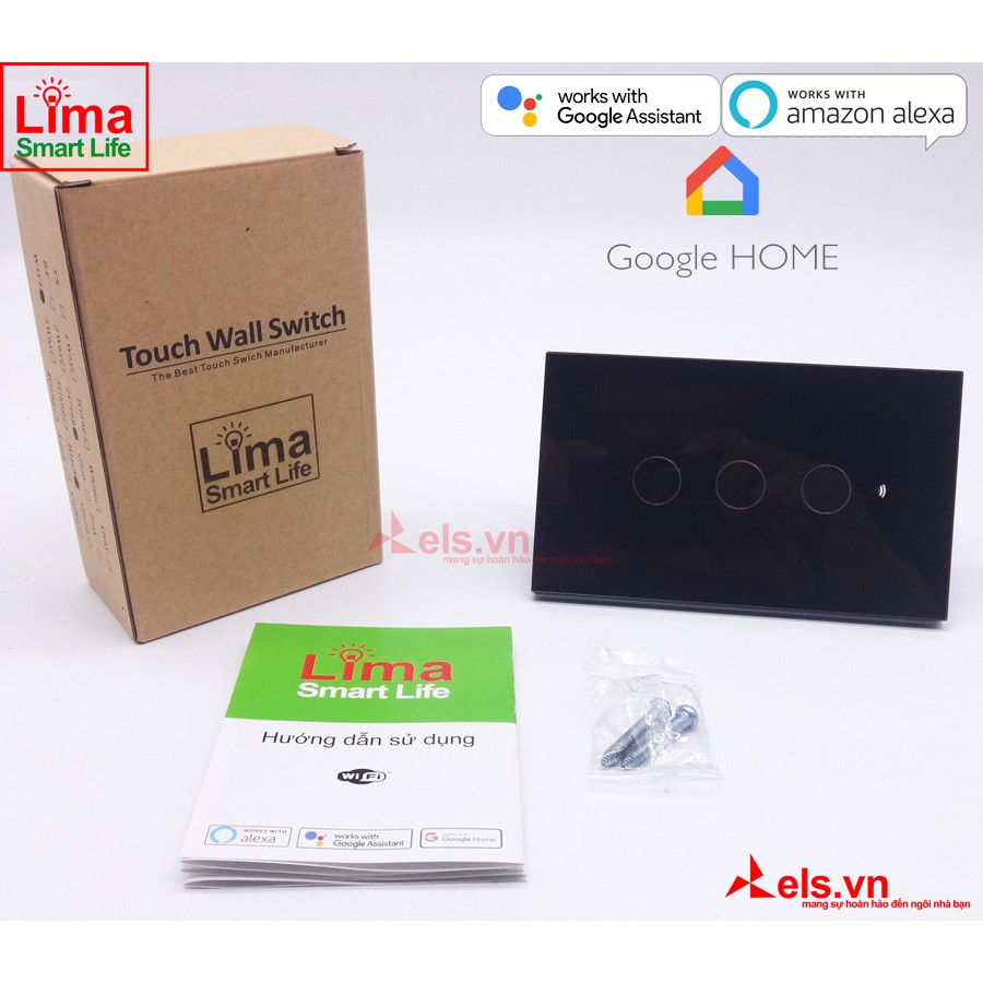 Công tắc thông minh Màu Đen 1,2,3,4 Nút Lima Smart Life-Điều khiển bằng giọng nói Tiếng Việt với Google Home, Alexa