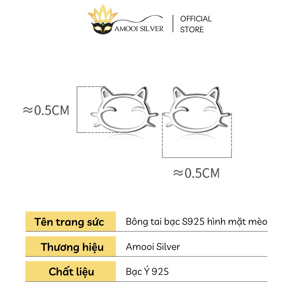 Bông Tai Bạc Cao Cấp S925 Hình Mặt Mèo Ngộ Nghĩnh - Amooi Silver AB172