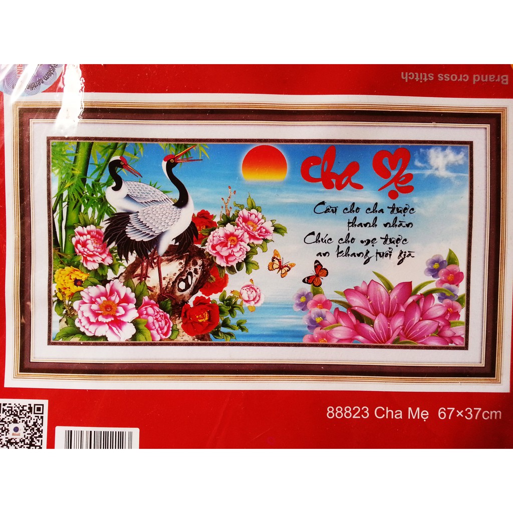 Tranh thêu chữ thập cha mẹ 88823