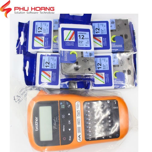 Combo máy in nhãn Brother PT-E110 và 5 nhãn in HZE, TZ2,PZE khổ rộng 12mm