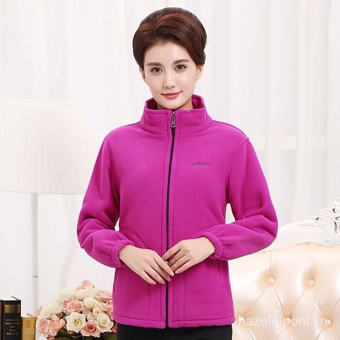 Spring and Autumn Outdoor Thickened Mother Style Coat Sweater Middle-Aged and Elderly Loose and Warm Polar Fleece Jacket Fleece Sweater Women's Clothing