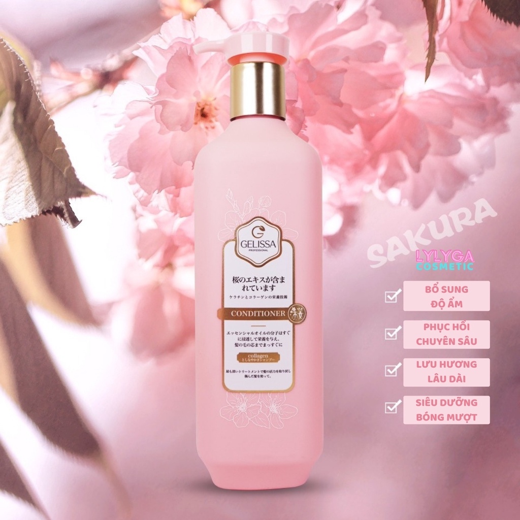 Dầu Gội Dầu Xả Kem Ủ Hấp Tóc GELISSA SAKURA 750ml 1000ml Hoa Anh Đào Nhật Bản chăm sóc tóc và phục hồi tóc hư tổn