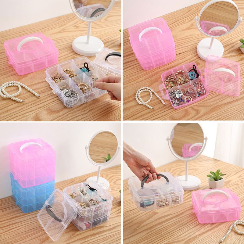 Hộp Đựng Đồ 3 Ngăn Bằng Nhựa Trong Suốt 4 Màu Sắc