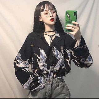 Sơ mi lụa hình hạc mới
