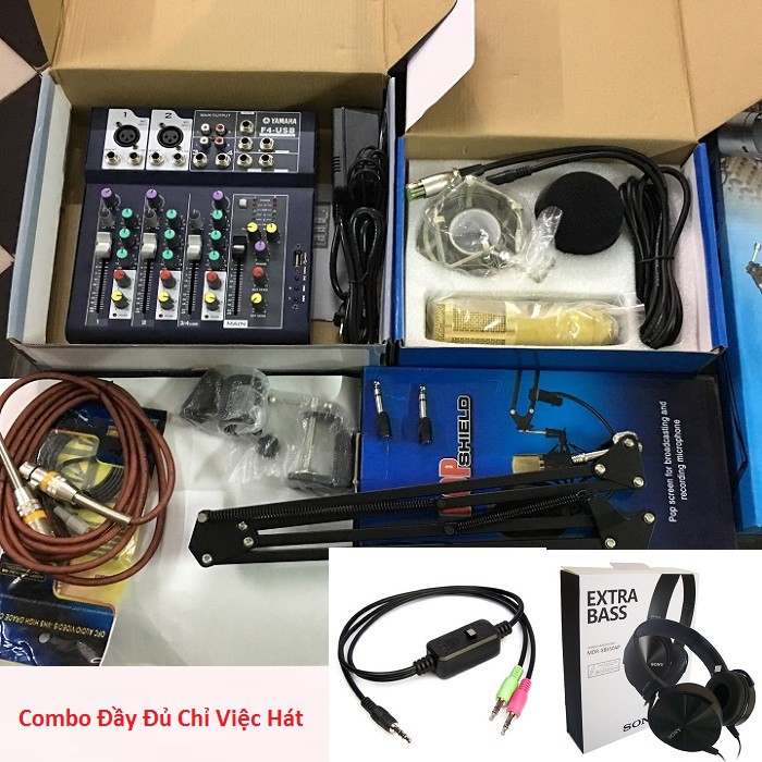 COMBO MIXER YAMAHA F4, BỘ F4 USB BLUETOOTH &amp; MIC BM900 LIVESTREAM - TẶNG TAI NGHE
