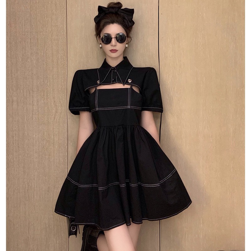 Set đồ nữ gồm đầm hai dây áo khoác ngoài croptop  Áo nữ kiểu ngắn phối váy maxi trẻ trung GuuZ