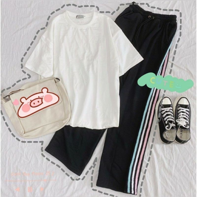 Sét áo thụng ngắn tay +quần ba sọc màu