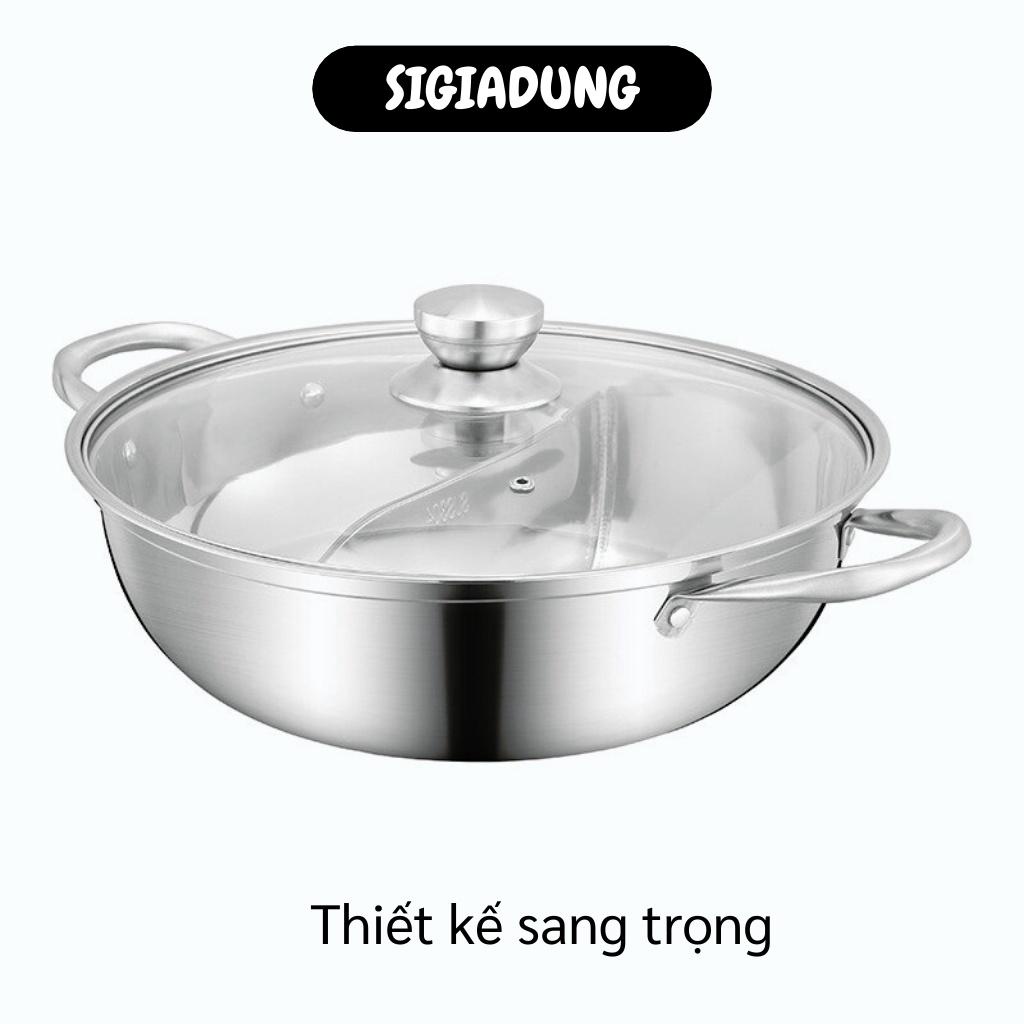 [SGD] Nồi Nấu Lẩu - Nồi Lẩu Inox 2 Ngăn 32cm Nắp Vung Kín, Nấu Được Bếp Từ Tiện Lợi 9108