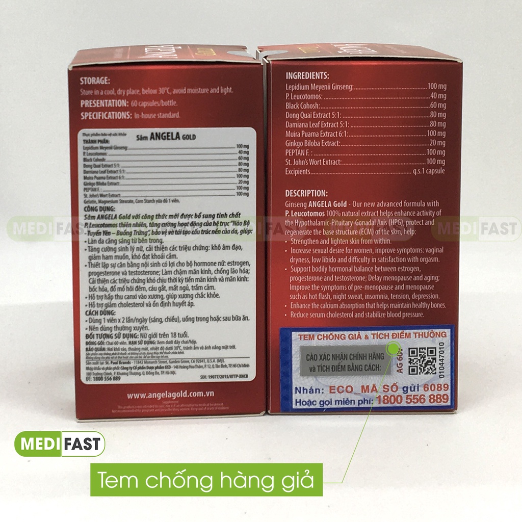 Sâm Angela Gold hỗ trợ tăng cường sinh lý nữ giúp đẹp da, trẻ lâu - Có tem tích điểm