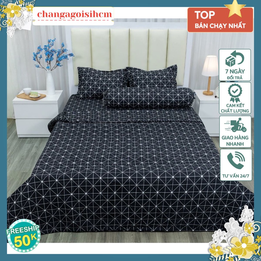Bộ ga gối 1m6/1m8/2mx2m2,set 3 món vải cotton poly-changagoisihcm-MẪU KẺ KIM CƯƠNG