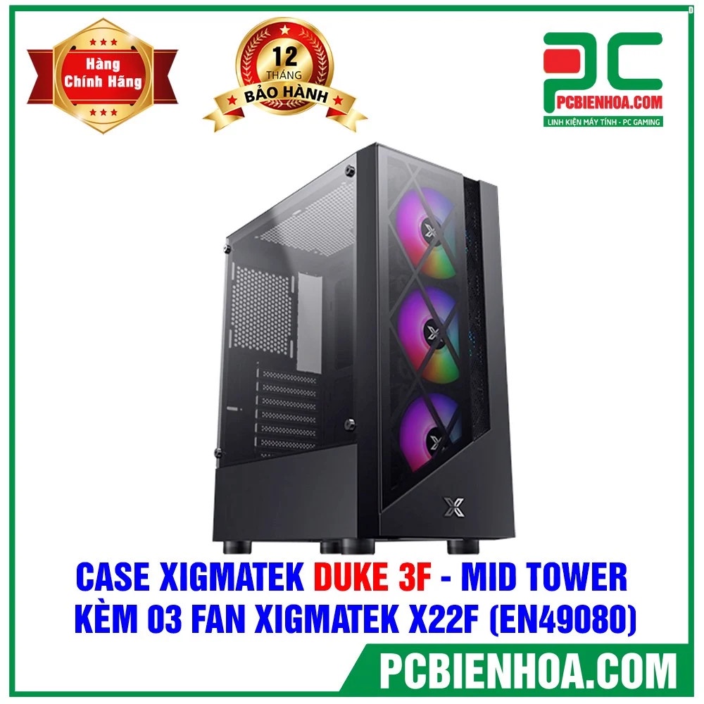 CASE MÁY TÍNH XIGMATEK DUKE 3F MID TOWER - KÈM 03 FAN XIGMATEK X22F ( EN49080)- Hàng mới chính hãng