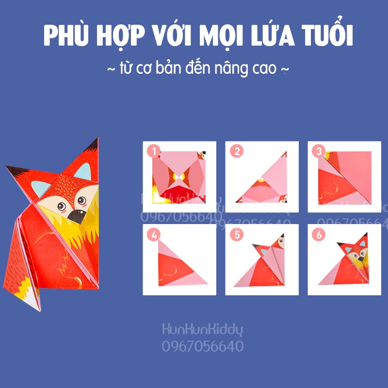 Bộ giấy thủ công origami nhiều hình động vật cho bé, giấy gấp thủ công nhiều màu