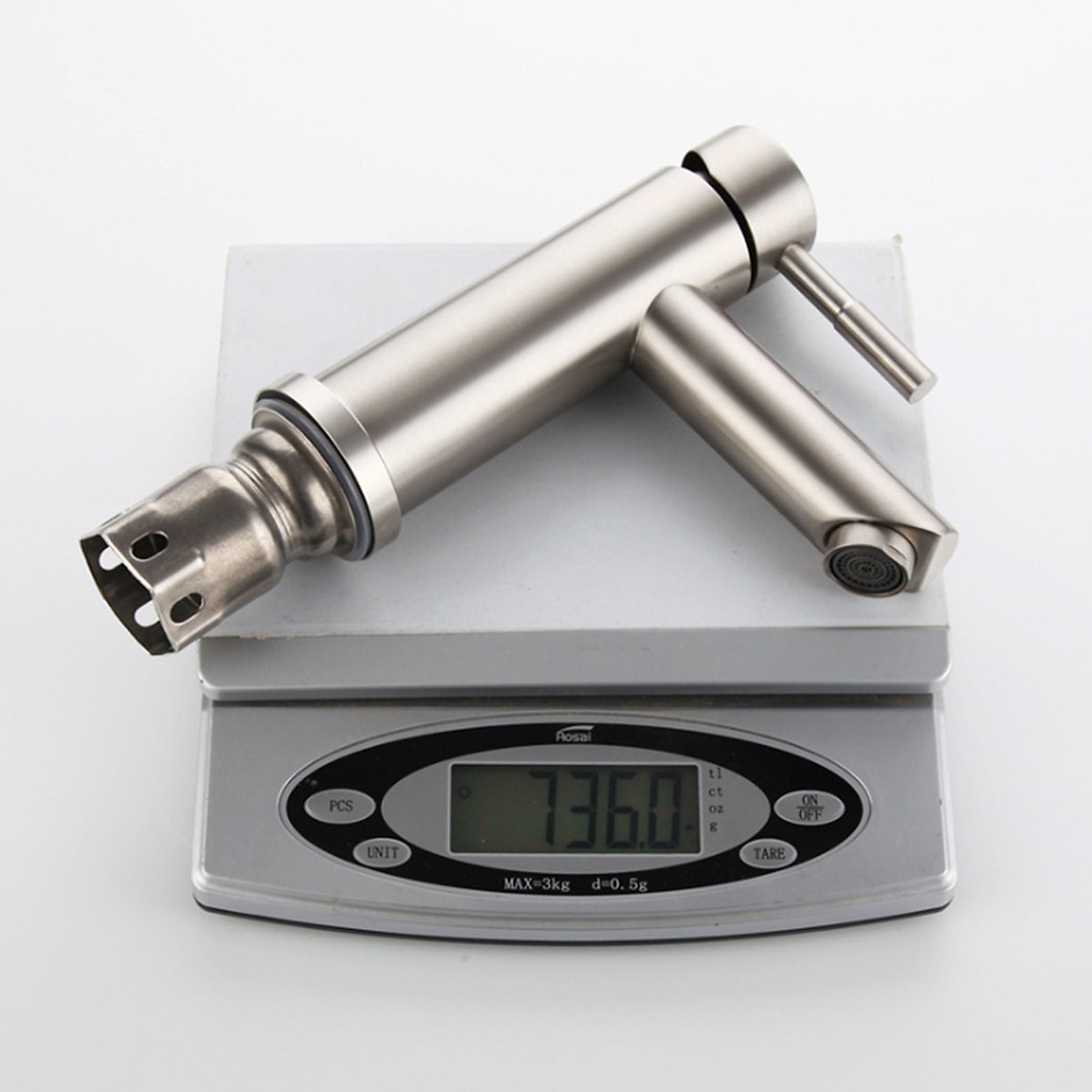 Vòi lavabo nóng lạnh inox 304 hình trụ trắng mờ đặc trưng inox phay cao cấp, sáng bóng, siêu bền