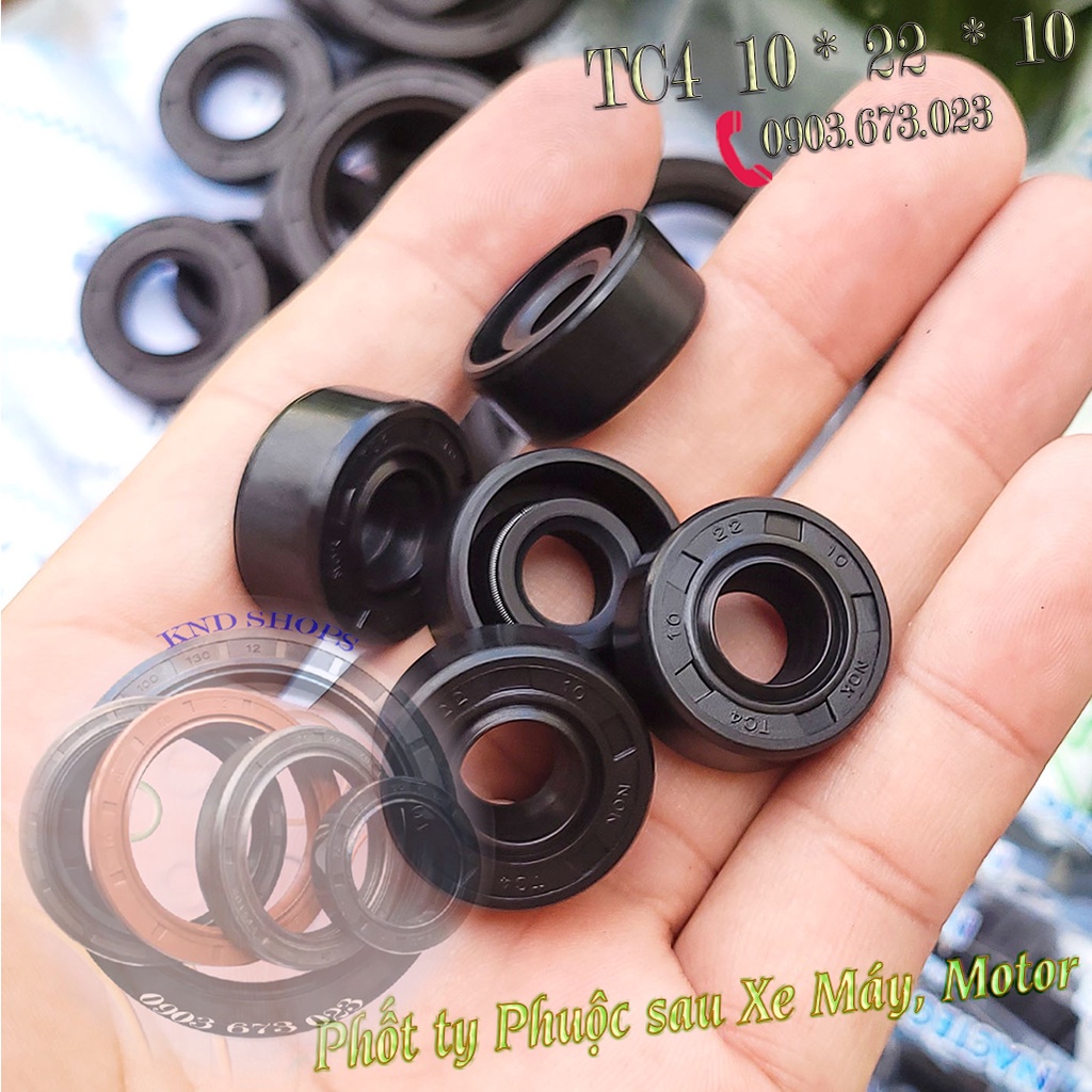 Phốt dầu ty phuộc sau xe máy Win, xe đạp điện,...Phốt cao su chặn nhớt loại vòng đệm 1 lò xo TC4 10*22*10 | KND Shops