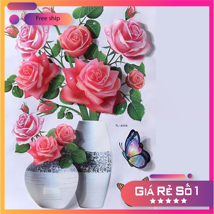 Tranh Decal Hoa Nổi Dán Tường, Tủ Lạnh Trang Trí 3D Đẹp Mắt, Có Sẵn Keo Dán