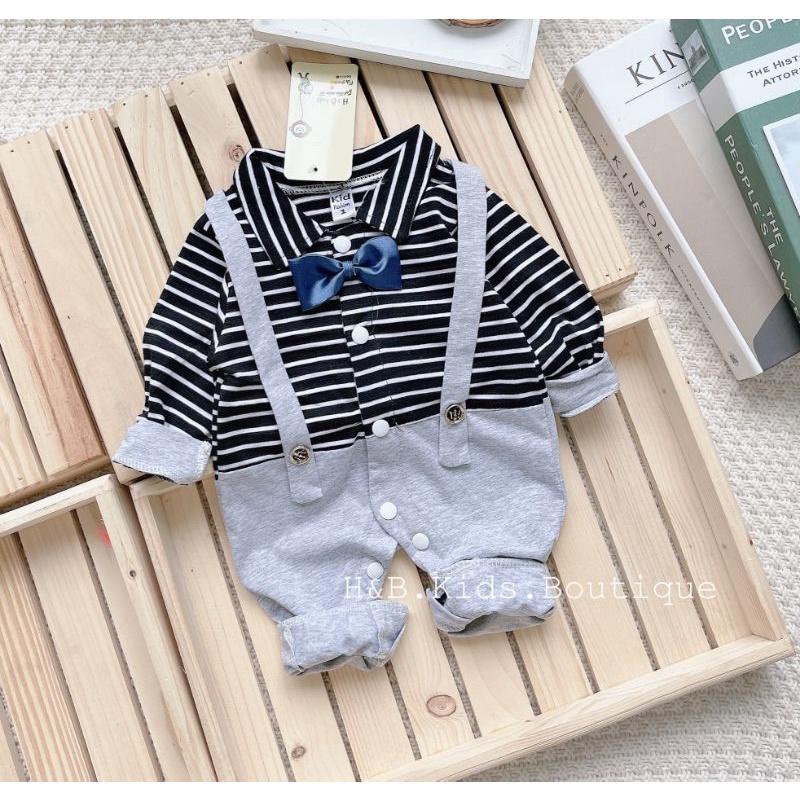 Bộ body kẻ yếm nơ công tử cho bé trai 3-10kg bộ liền thân sơ sinh