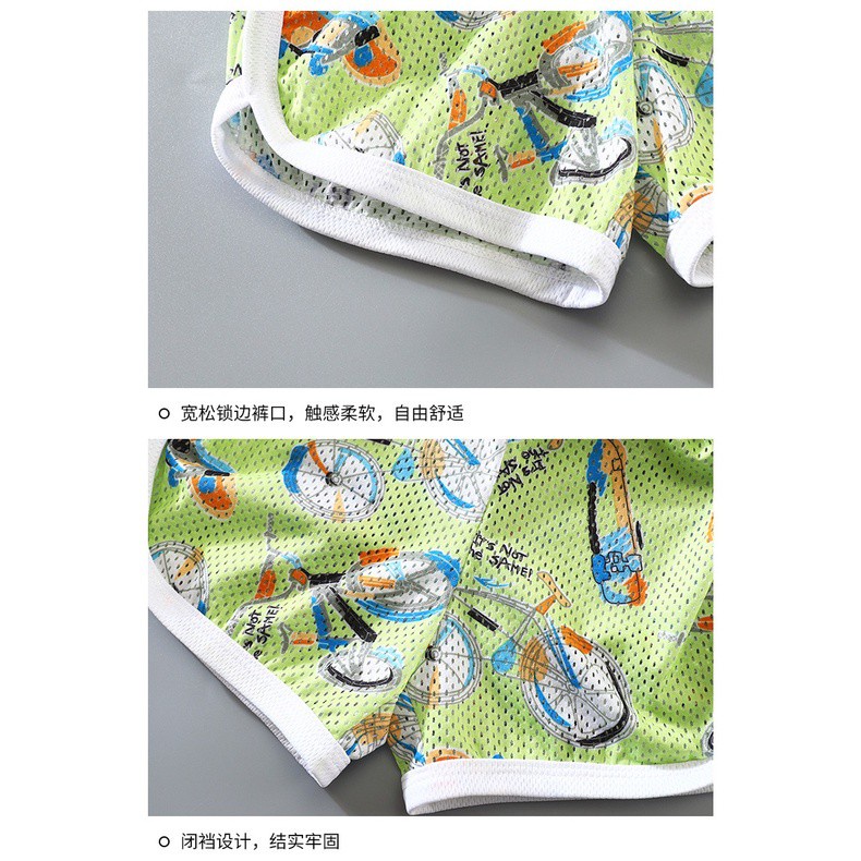 Bộ áo không tay + quần short vải lưới mỏng thoáng khí nhanh khô nhiều họa tiết thời trang mùa hè cho trẻ em